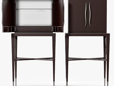 Modern Entryway And Side Cabinet With Dark Wood Design Double Doors Drawers And Tall Legs 3d model