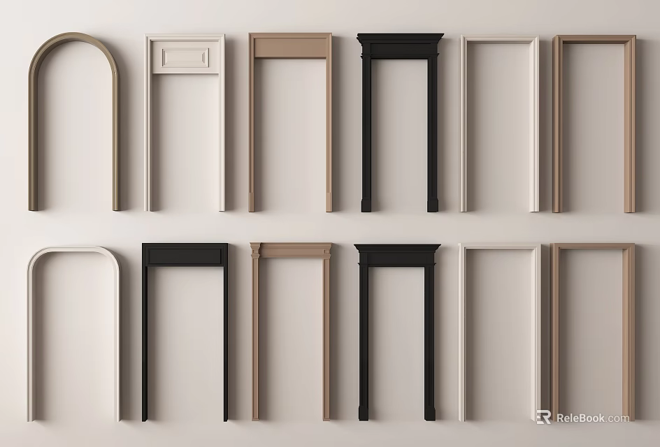 Multiple Door Frame Styles In White Black And Brown For Interior Design 3d model