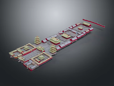 Traditional Ancient Architecture Complex Courtyard Layout With Pagoda Towers And Red Gray Roofs 3d model