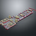Traditional Ancient Architecture Complex Courtyard Layout With Pagoda Towers And Red Gray Roofs