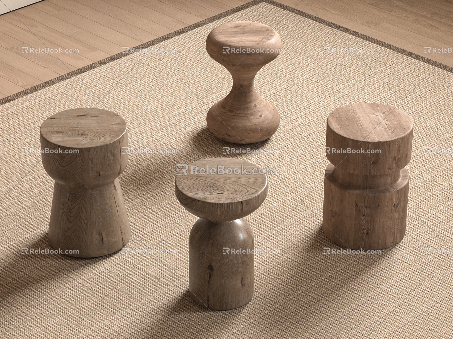 Solid Wood Stool Round Stool Stool Solid Wood Stool Tea Stool Wood Stool Wood Stool Old Wood 3d model