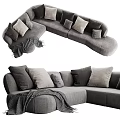 Modern Gray L shaped Sectional Sofa with Multiple Pillows and Soft Throw Blanket 3d model
