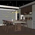 Modern Restaurant Interior Featuring Dining Table Chairs Cabinets And Pendant Lights