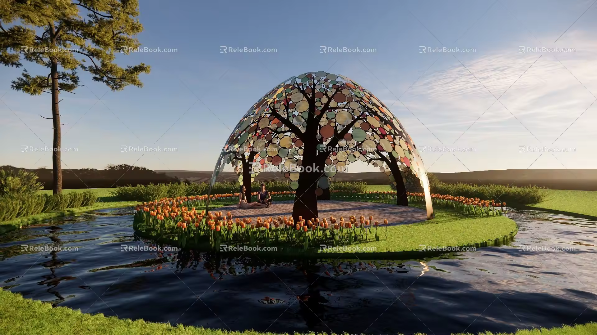 Creative Landscape Pavilion Tree Modeling Dome Pavilion Rest Pavilion Circular Landscape Camping Point Photo Card 3d model