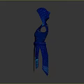 Blue Hooded Outfit With Neon Glowing Details Zipper Front Belted Waist And Patterned Fabric