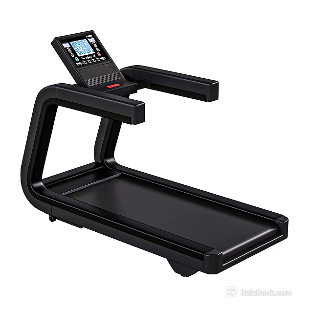 Modern Black Fitness Treadmill with Digital Control Panel Sturdy Handles for Home Gym Workout 3d model 