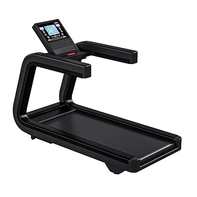 Modern Black Fitness Treadmill with Digital Control Panel Sturdy Handles for Home Gym Workout 3d model
