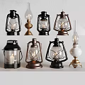 Vintage Decorative Candle Lanterns with Glass Shades and Various Metal Base Styles