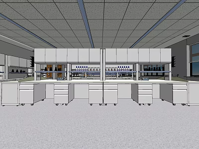 Laboratory Interior With Multiple Lab Benches Upper Cabinets And Equipment 3d model