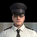 Realistic Game Movie Character In White Shirt Black Tie With Utility Belt Cap Arms Outstretched