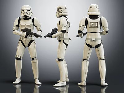 Detailed Stormtrooper Game Movie Character Full Body Models from Three Angles 3d model