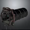 Industrial Cylindrical Metal Structure With Red Accents And Mechanical Hatch Design