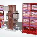 Road Facilities Red Steel Frame Structure With Multi layer Design And Transparent Panels 3d model