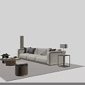 Modern Cozy Living Room Beige Sofa with Throw Pillows and Wooden Coffee Table Set