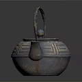 Traditional Blue Gray Teapot with Woven Handle Round Lid Knob and Geometric Patterns