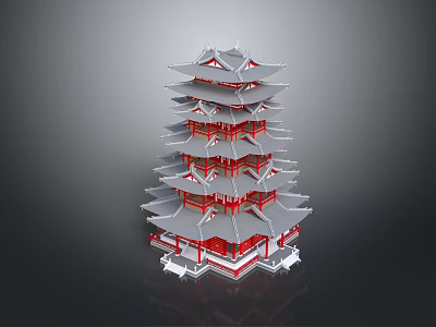 Traditional Chinese Pagoda Architecture With Multi story Structure And Red Gray Overhanging Eaves 3d model