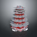Traditional Chinese Pagoda Architecture With Multi story Structure And Red Gray Overhanging Eaves