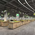 Modern Fresh Produce Market Interior With Vegetable Stalls And Fruit Displays