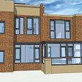 Detached Villa With Red Brick Exterior Large Windows And Glass Porch