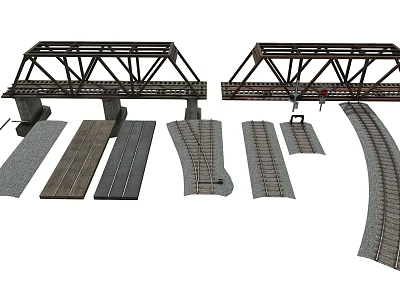 Train Tracks And Metal Truss Bridges With Various Rail Sections And Curved Rails 3d model