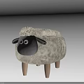 Sheep Shaped Stool With Beige Plush Surface Black Face And Wooden Legs