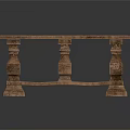 Rustic Wooden Table With Green Table Runner And Carved Legs For Home Decor 3d model