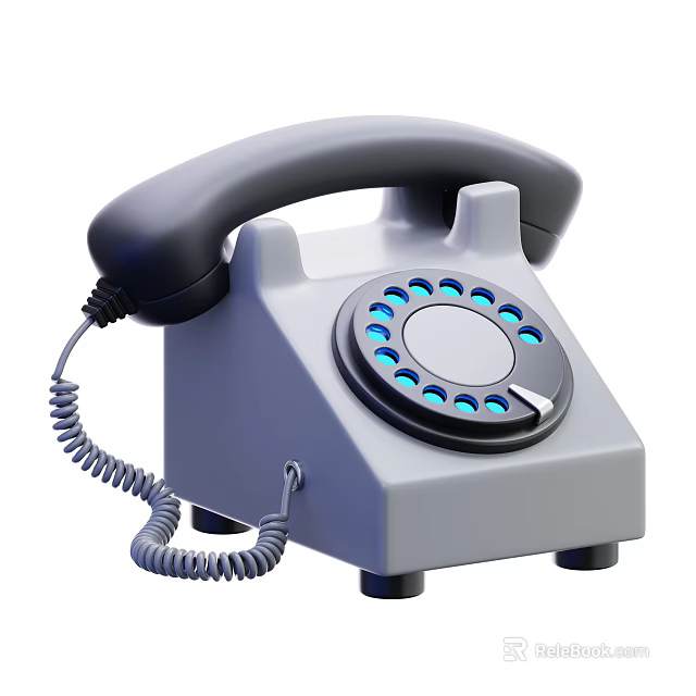 Vintage Rotary Phone With Gray Body Black Handset And Blue Dial Buttons 3d model 