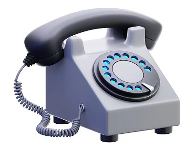 Vintage Rotary Phone With Gray Body Black Handset And Blue Dial Buttons 3d model