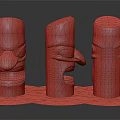 Decorative Wooden Columns With Intricate Carved Faces And Vibrant Colorful Patterns