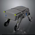 Quadruped Robot Device With Modern Design Yellow Lights Blue Logos And Wheeled Legs