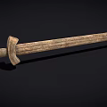 Ancient Wooden Sword Weapon Featuring Carved Handle And Long Sharp Blade