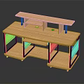 Modern Wooden Computer Desk With Metal Frame Upper Shelf And Keyboard Tray
