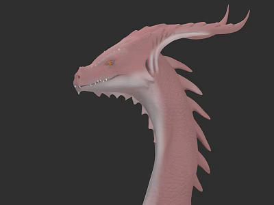 Pink Reptile Dragon Head With Neck Spikes And Orange Eyes 3D Model On Black Background 3d model