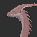 Pink Reptile Dragon Head With Neck Spikes And Orange Eyes 3D Model On Black Background