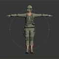 Military Character in Full Uniform With Helmet Goggles and Tactical Vest Standing Arms Outstretched Pose