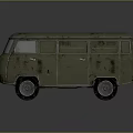 Vintage Olive Green Military Van With Worn Appearance Multiple Windows And Silver Rims
