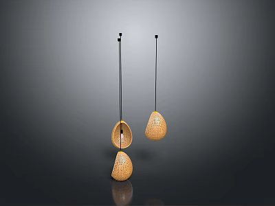 Modern Woven Hanging Lighting Combination with Three Teardrop Shades and Black Cords 3d model