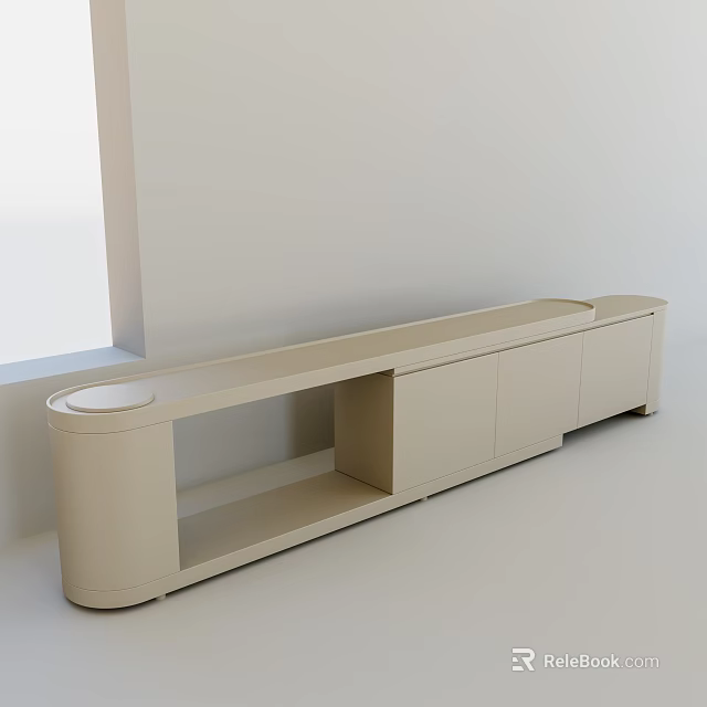 Beige Modern Dressing Table With Open Shelf And Cabinet Doors Design 3d model