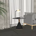 Modern Side Table with Round Glass Top Black Cone Base Table Lamp and Books