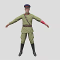 Man in Green Military Uniform with Red Armband and Cap Standing with Outstretched Arms