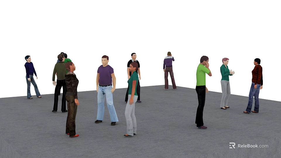 Group of People Standing in Different Positions in Gray Open Space 3d model 