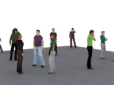 Group of People Standing in Different Positions in Gray Open Space 3d model