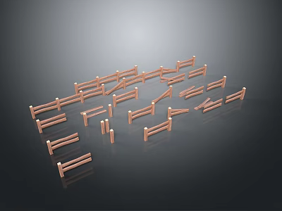 Outdoor Landscape With Shiny Copper Railings Arranged In Various Directions On Dark Background 3d model