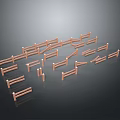 Outdoor Landscape With Shiny Copper Railings Arranged In Various Directions On Dark Background