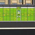 Green Public Bus Shelter With Hexagonal Patterns And Information Display For Urban Transport