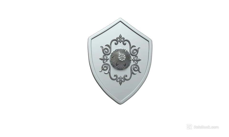 Ornate Silver Shield As Defensive Weapon With Intricate Patterns And Central Floral Emblem 3d model 