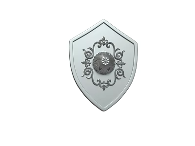 Ornate Silver Shield As Defensive Weapon With Intricate Patterns And Central Floral Emblem 3d model