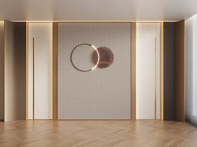 Modern Interior Space With Geometric Wall And Circular Decor 3d model