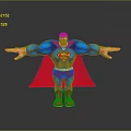 Superman Blue Costume Red Cape Yellow S Emblem Arms Outstretched Standing on Gray Background with Reflection