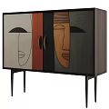 Modern Abstract Face Painting Chest Of Drawers With Slender Metal Legs For Home Storage Decoration